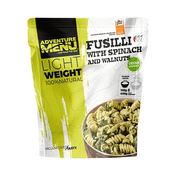 Lightweight Fusilli with spinach and walnuts