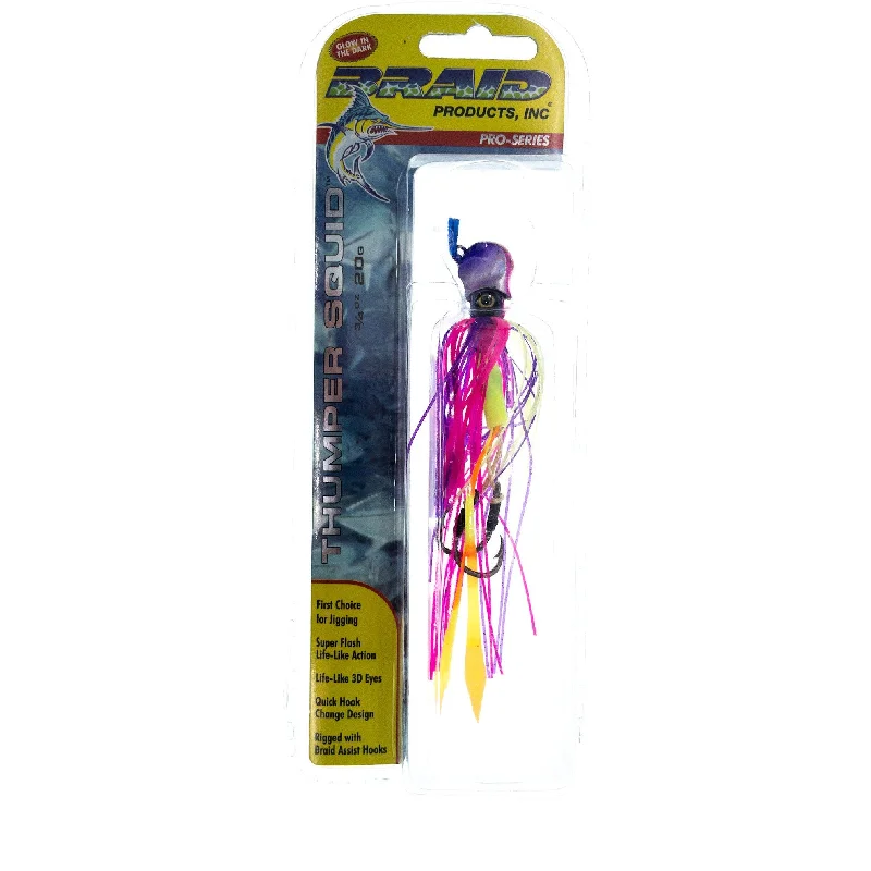 Braid Glow In The Dark Thumper Squid Jig w Assist Hooks