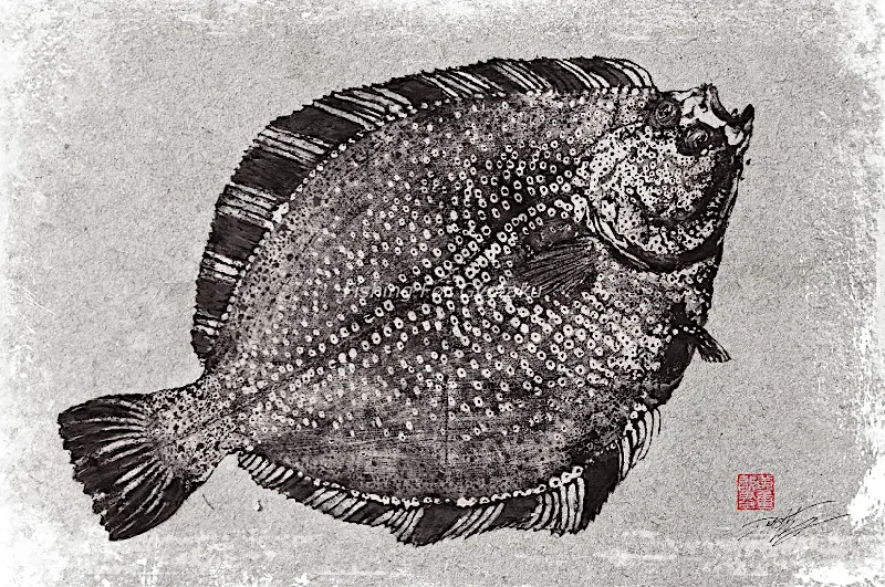 Starry Flounder Gyotaku Artwork Print by Dwight Hwang